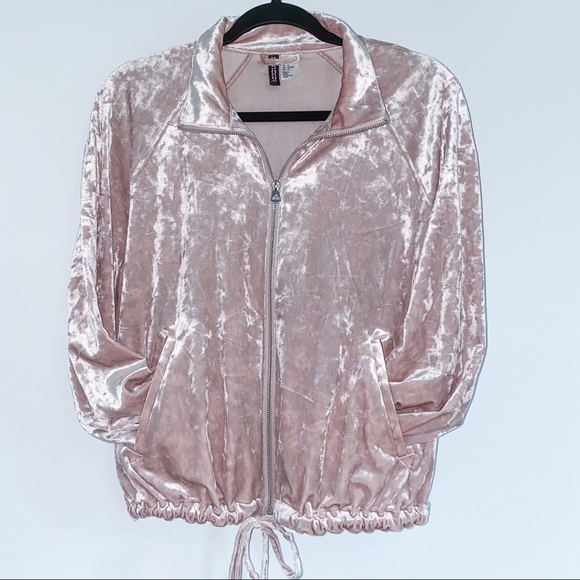 Crushed Velvet Rose Gold Pink Full Zip Jacket - Picture 4 of 11